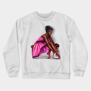 ballerina getting ready to dance, lacing her ballet shoes - brown skin ballerina. Top 10 Best ballerina gifts. Top 10 gifts for black women Crewneck Sweatshirt